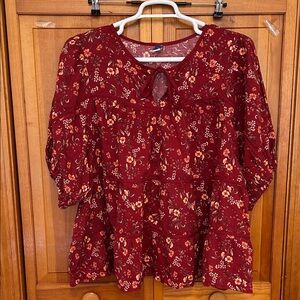 Old Navy Burgundy Floral Blouse Plus Size 3X NWT Short Sleeve Lightweight Top